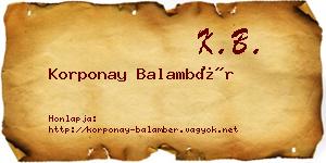 Korponay Balambér névjegykártya
